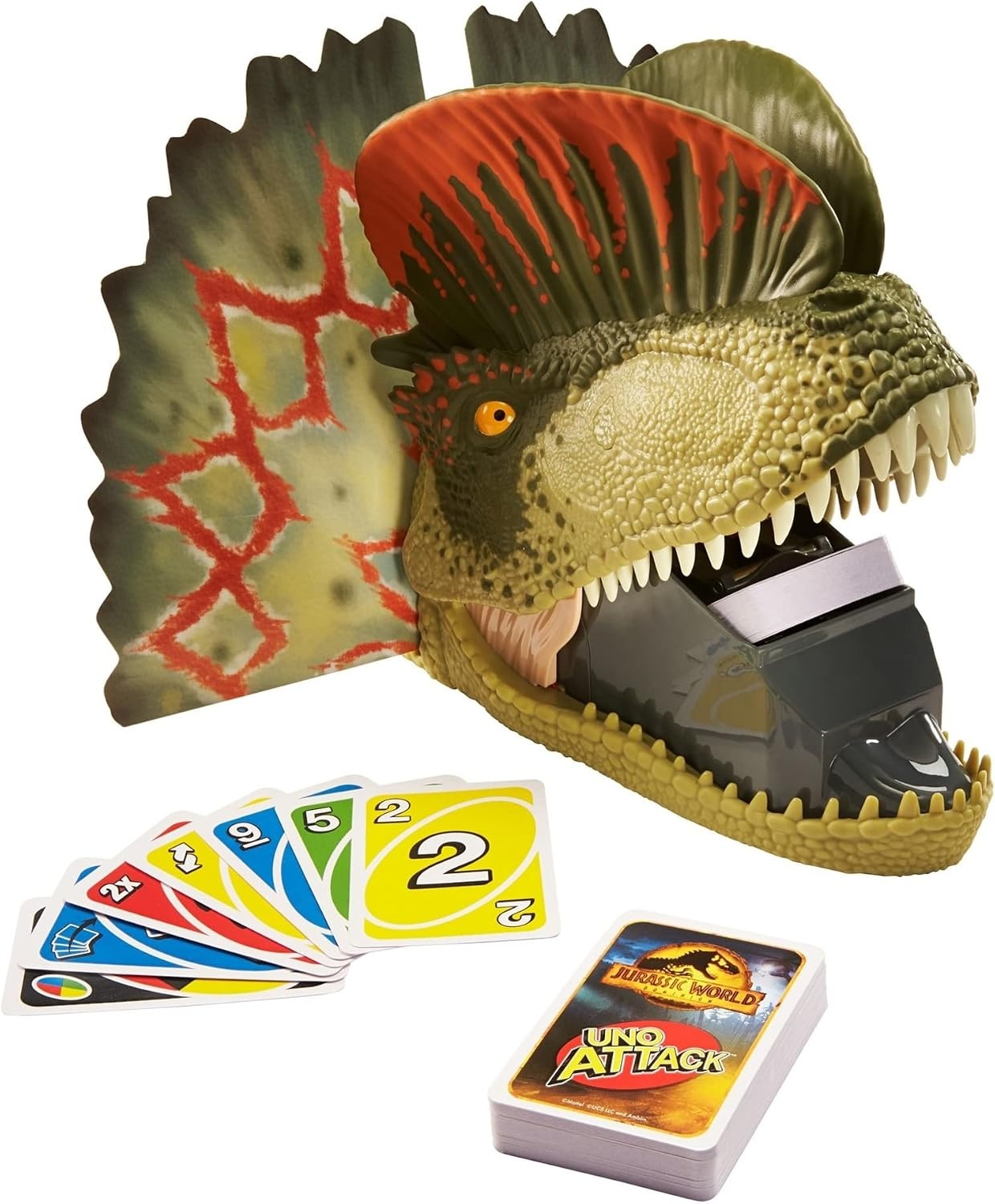 image:imageMattel Games UNO Attack Game Ages 7 210 Players Card Launcher Featuring Lights amp Sounds amp Special Mega Hit Rule for Kids Teens amp Family Game Night Amazon ExclusiveJurassic World