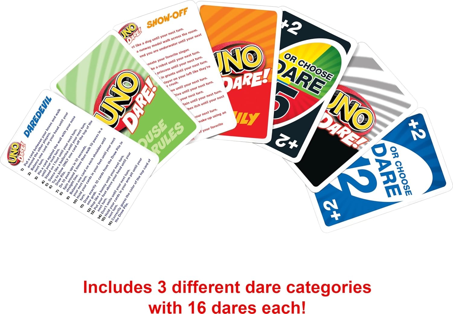 image:imageMattel Games UNO Dare Card Game Ages 7 210 Players Classic Play with Challenging amp Silly Dares from 3 Different Categories for Kids Teens amp Family Game Night2 count