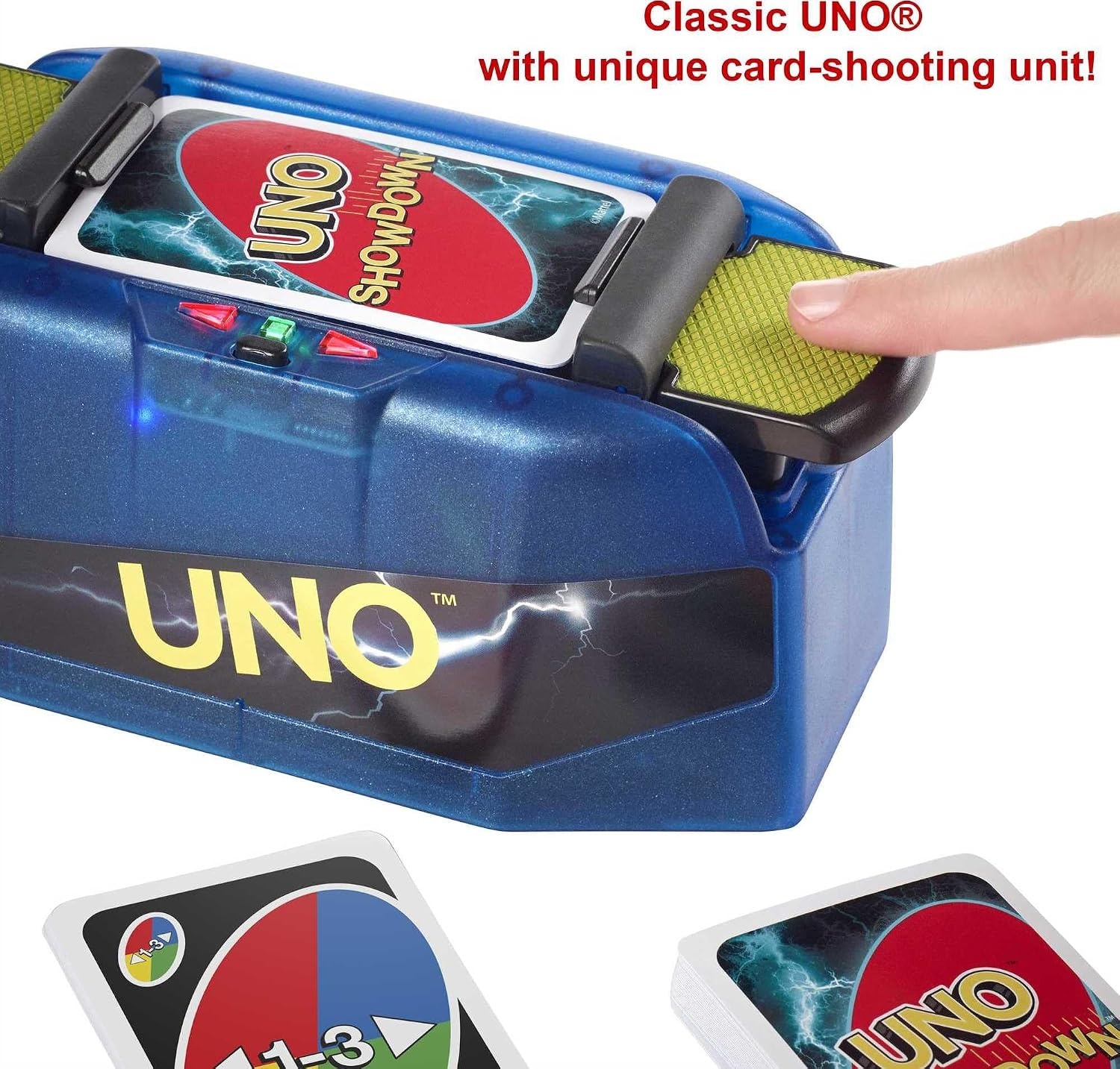 image:imageMattel Games UNO Showdown Supercharged Family Card Game with 112 Cards amp Showdown Supercharged Unit for Ages 7 Years Old amp Up Gift for Kid Family or Adult Game Night Ships in Own Container 112 Cards Showdown Supercharged Unit Ages 7 Years Old amp Up Ships in Own Container