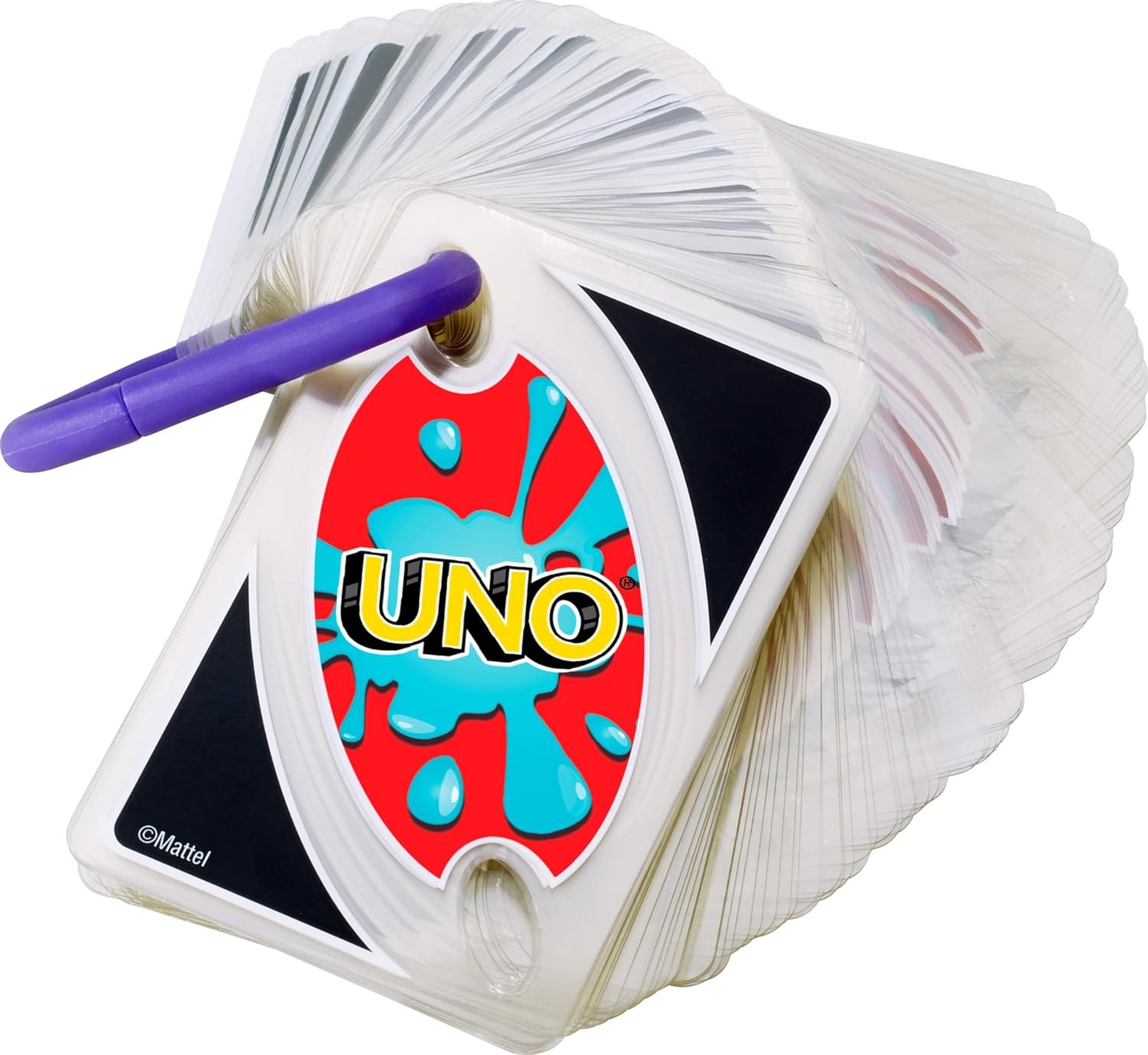 image:imageMattel Games UNO Splash Card Game Ages 7 210 Players With Waterproof Cards ampPortable Carabiner Clip for Travel Pool Time Camping amp Game Nights AwayUno Splash