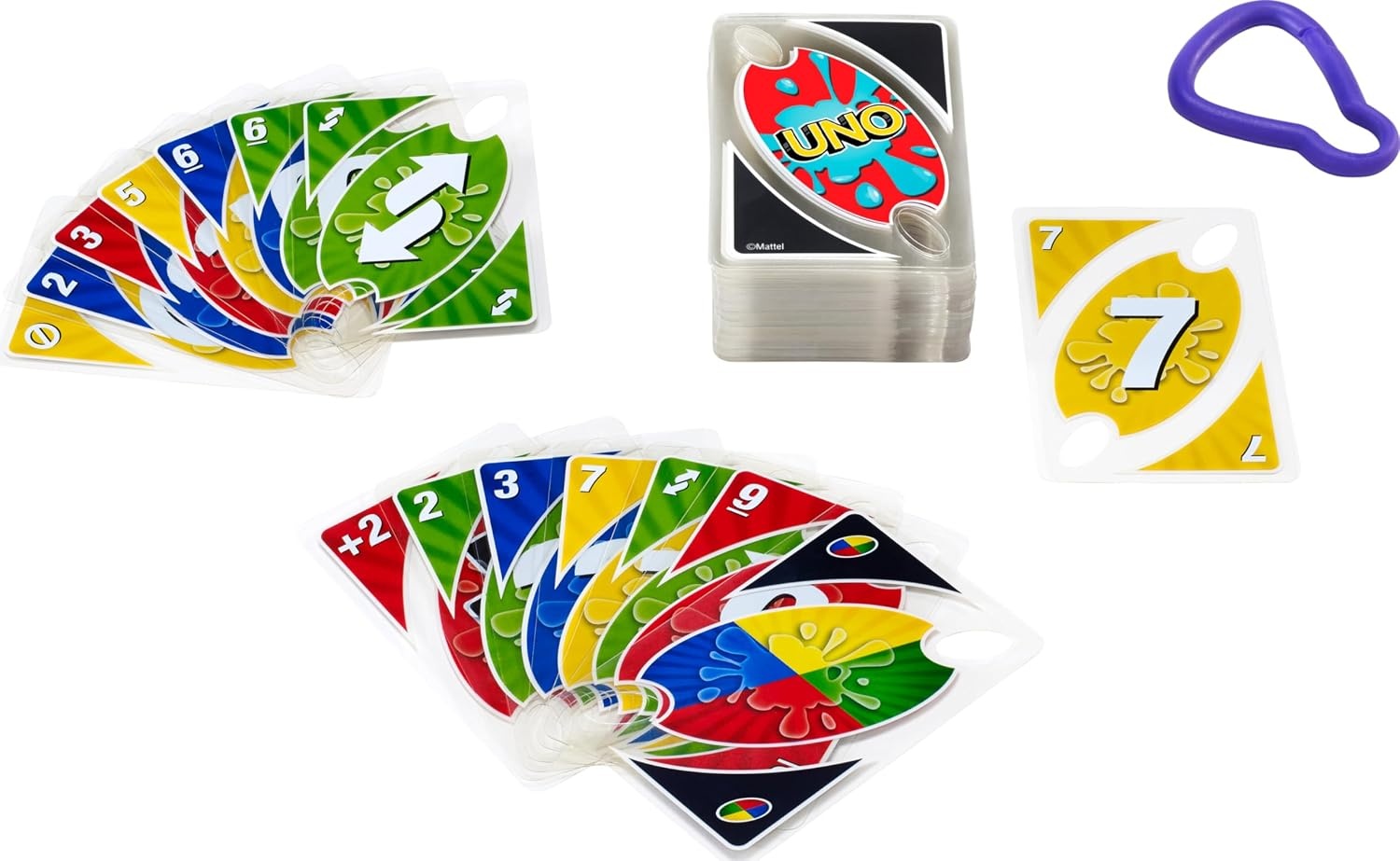 image:imageMattel Games UNO Splash Card Game Ages 7 210 Players With Waterproof Cards ampPortable Carabiner Clip for Travel Pool Time Camping amp Game Nights AwayUno Splash