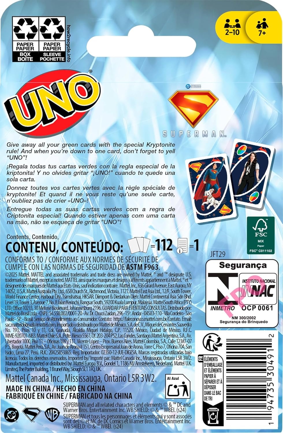 image:imageMattel Games UNO Super Mario Card Game Animated Character Themed Collector Deck 112 Cards with Character Images Gift for Kids Ages 7 Years Old amp UpUNO Superman