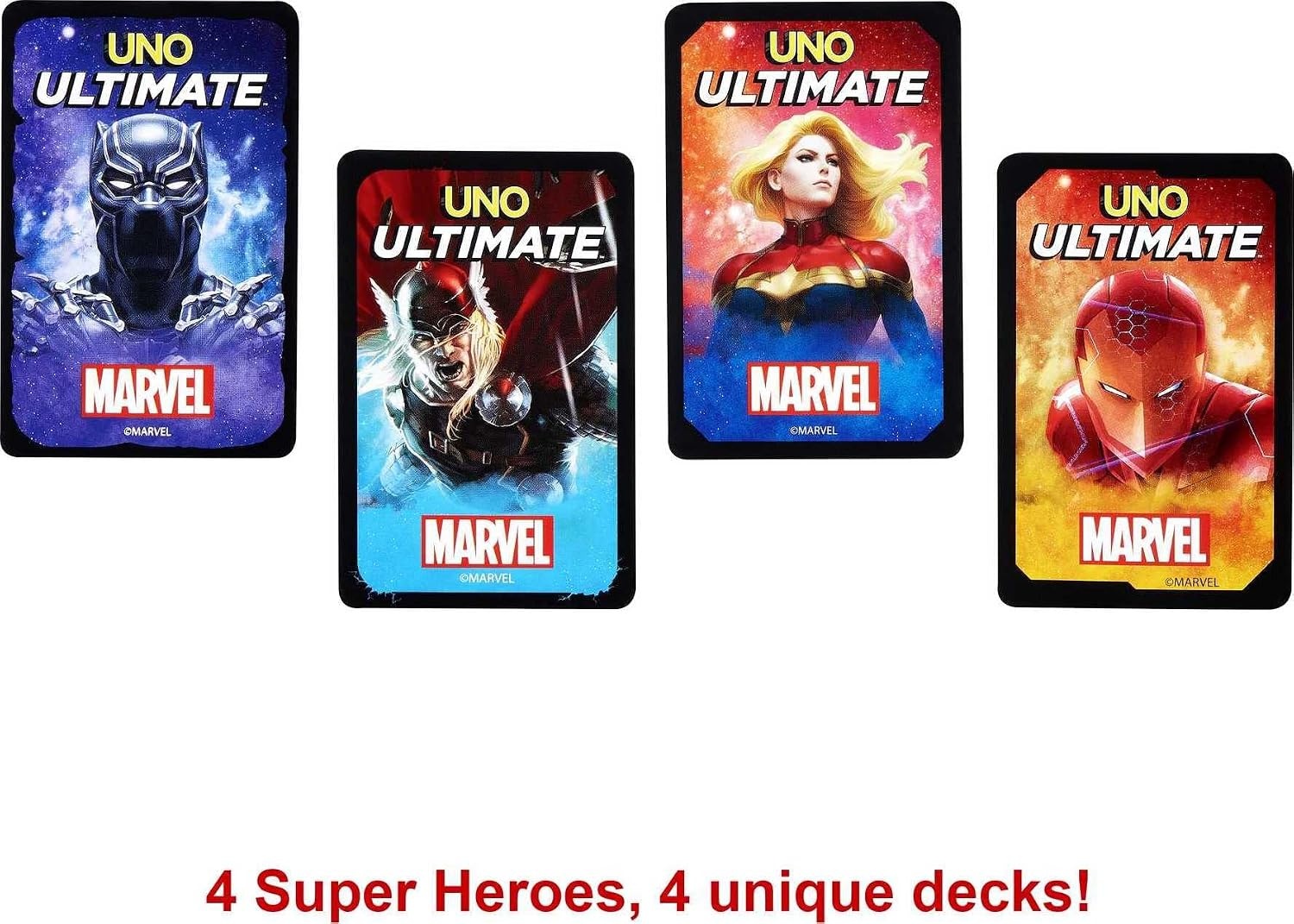 image:imageMattel Games UNO Ultimate Marvel Card Game with 4 Collectible Foil Cards CharacterThemed Decks amp Special Rules for Ages 7 Years amp OlderCore Set 1