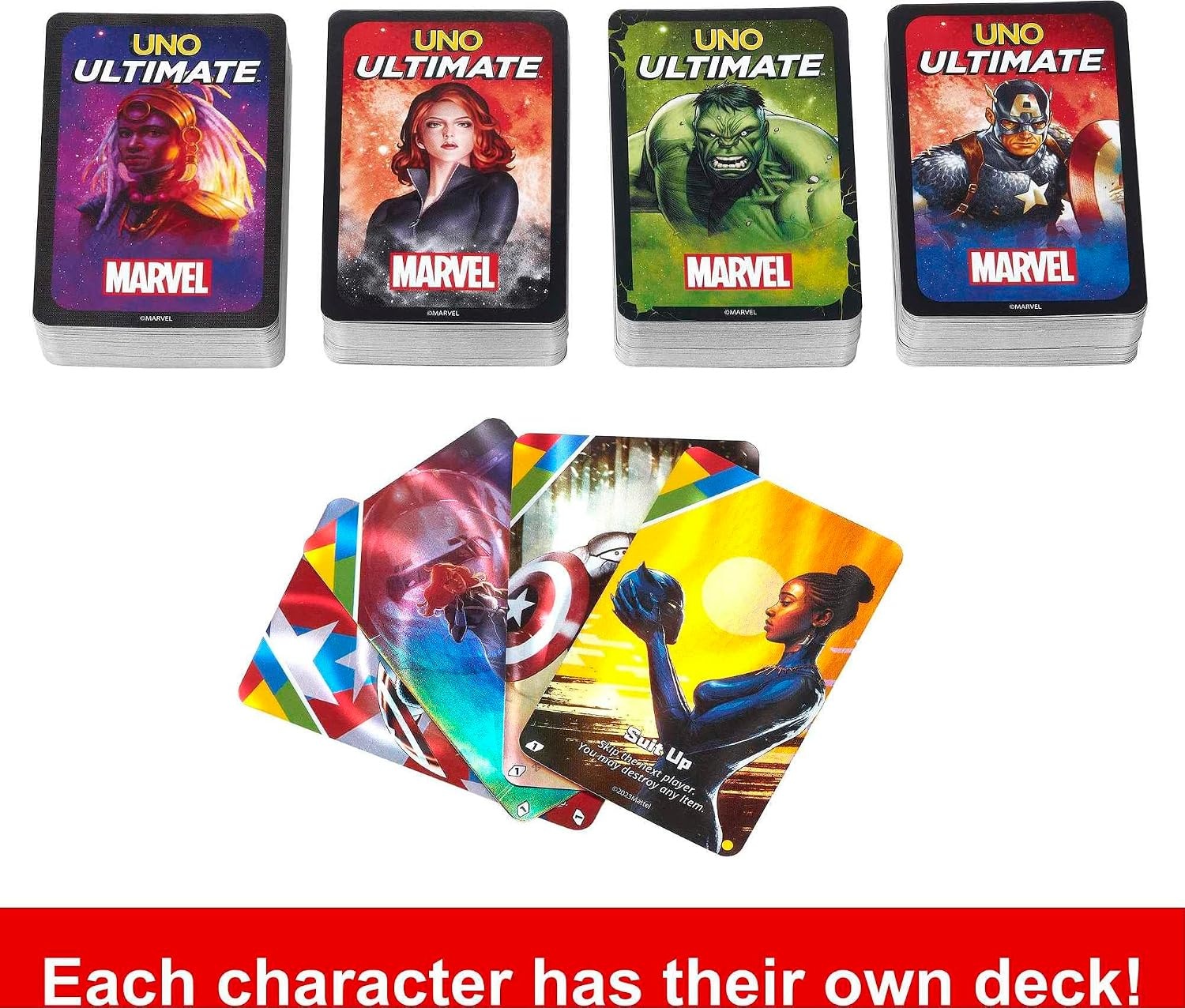 image:imageMattel Games UNO Ultimate Marvel Card Game with 4 Collectible Foil Cards CharacterThemed Decks amp Special Rules for Ages 7 Years amp OlderCore Set 2