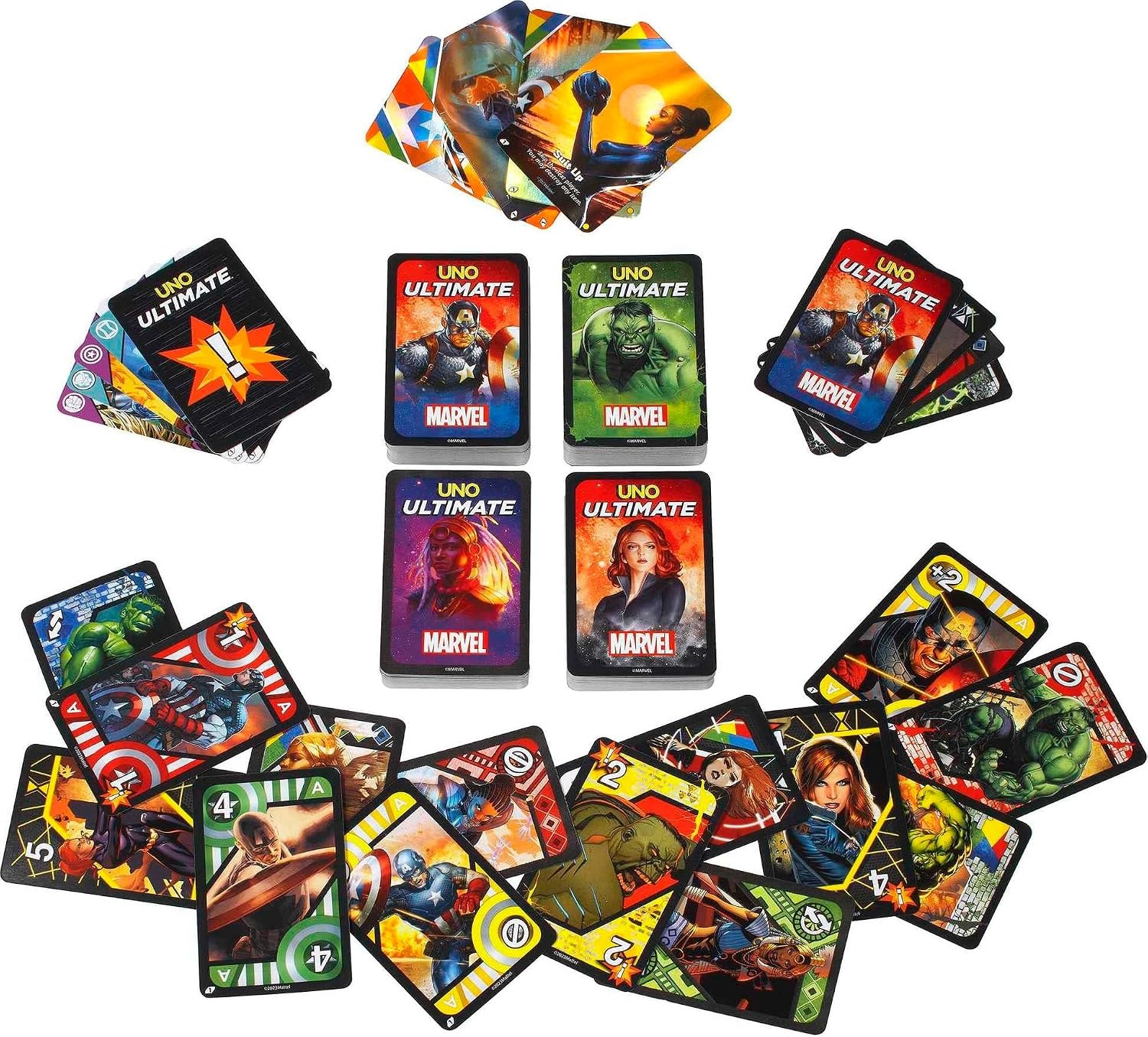 image:imageMattel Games UNO Ultimate Marvel Card Game with 4 Collectible Foil Cards CharacterThemed Decks amp Special Rules for Ages 7 Years amp OlderCore Set 2