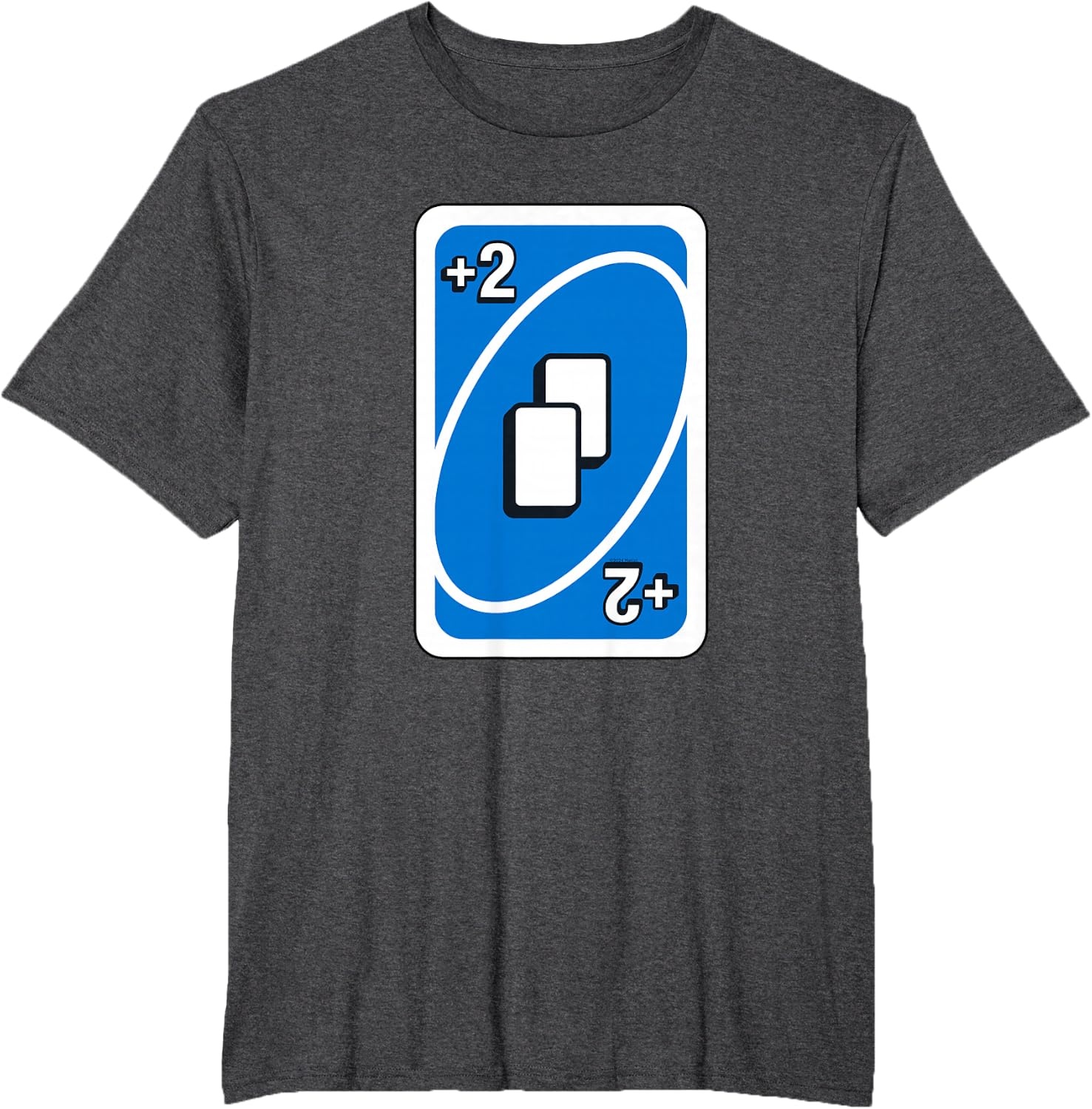 image:imageUNO Blue Draw Two Card TShirtDark Heather Grey