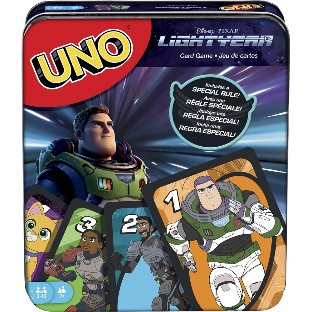 image:imageMattel Games UNO Disney and Pixar Lightyear Card Game in Collectible Storage Tin MovieThemed Deck for Kids Adults Families amp Parties 2 to 10 Players