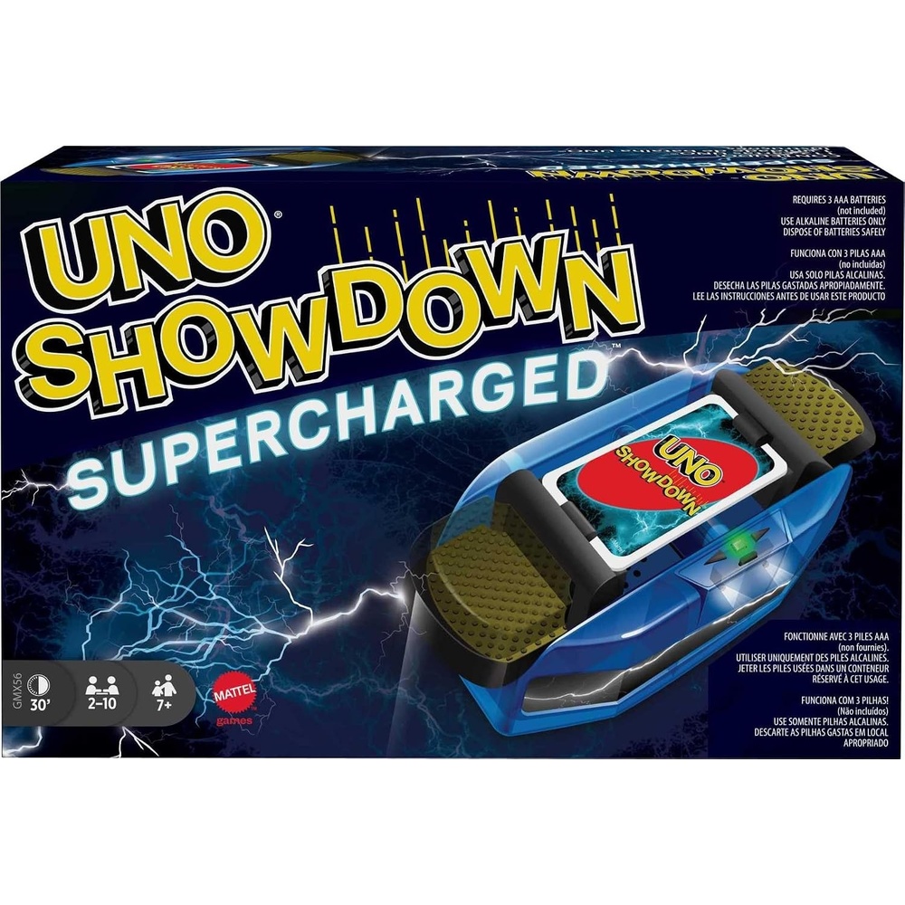 image:imageMattel Games UNO Showdown Supercharged Family Card Game with 112 Cards amp Showdown Supercharged Unit for Ages 7 Years Old amp Up Gift for Kid Family or Adult Game Night Ships in Own Container 112 Cards Showdown Supercharged Unit Ages 7 Years Old amp Up Ships in Own Container