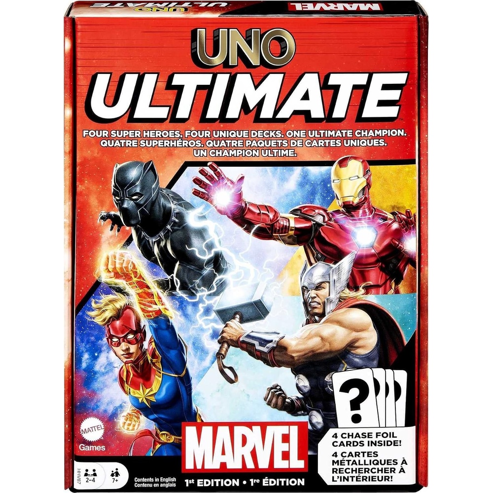 image:imageMattel Games UNO Ultimate Marvel Card Game with 4 Collectible Foil Cards CharacterThemed Decks amp Special Rules for Ages 7 Years amp OlderCore Set 1