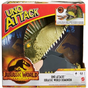 Mattel Games UNO Attack Game, Ages 7+, 2-10 Players | Card Launcher Featuring Lights & Sounds & Special Mega Hit Rule for Kids, Teens & Family Game Night (Amazon Exclusive)(Jurassic World)