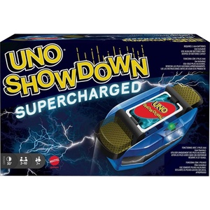 Mattel Games UNO Showdown Supercharged Family Card Game with 112 Cards & Showdown Supercharged Unit for Ages 7 Years Old & Up, Gift for Kid, Family or Adult Game Night, Ships in Own Container | 112 Cards, Showdown Supercharged Unit, Ages 7 Years Old & Up, Ships in Own Container