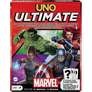 Mattel Games UNO Ultimate Marvel Card Game with 4 Collectible Foil Cards, Character-Themed Decks & Special Rules for Ages 7 Years & Older(Core Set 2)