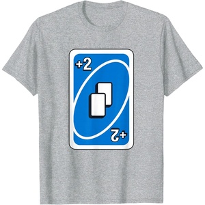 UNO – Blue Draw Two Card T-Shirt(Heather Grey)