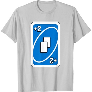 UNO – Blue Draw Two Card T-Shirt(Silver Grey)