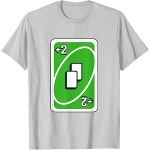 UNO – Green Draw Two Card T-Shirt(Silver Grey)