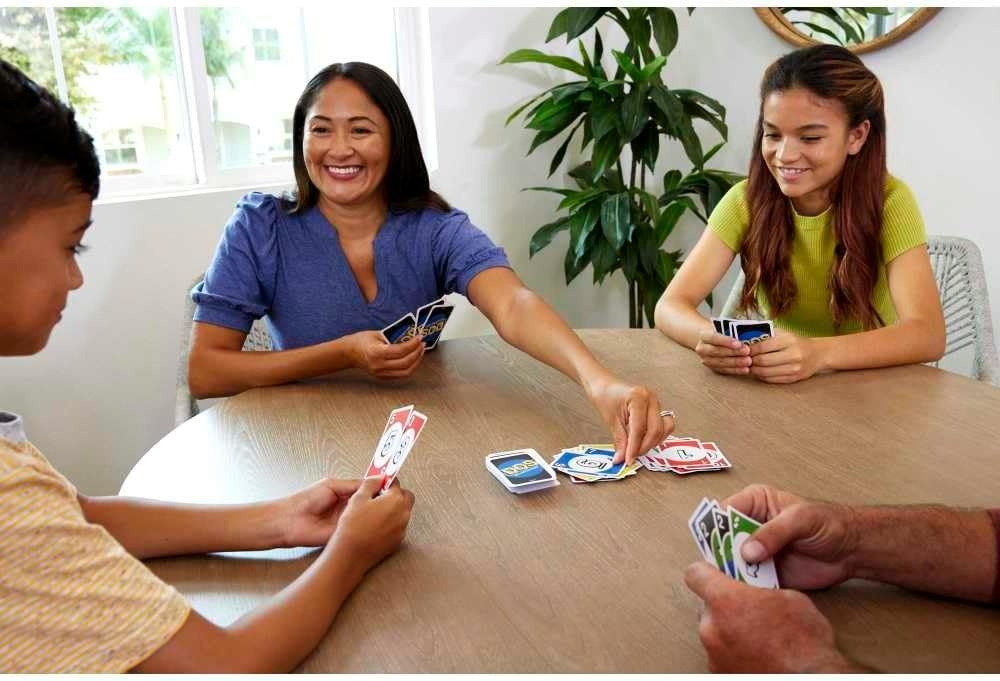 image:imageMattel Games DOS Second Edition Family Card Game in Storage Tin with Updated Rules for Kids and Adults Game Night Travel Camping and Party UNO Cards