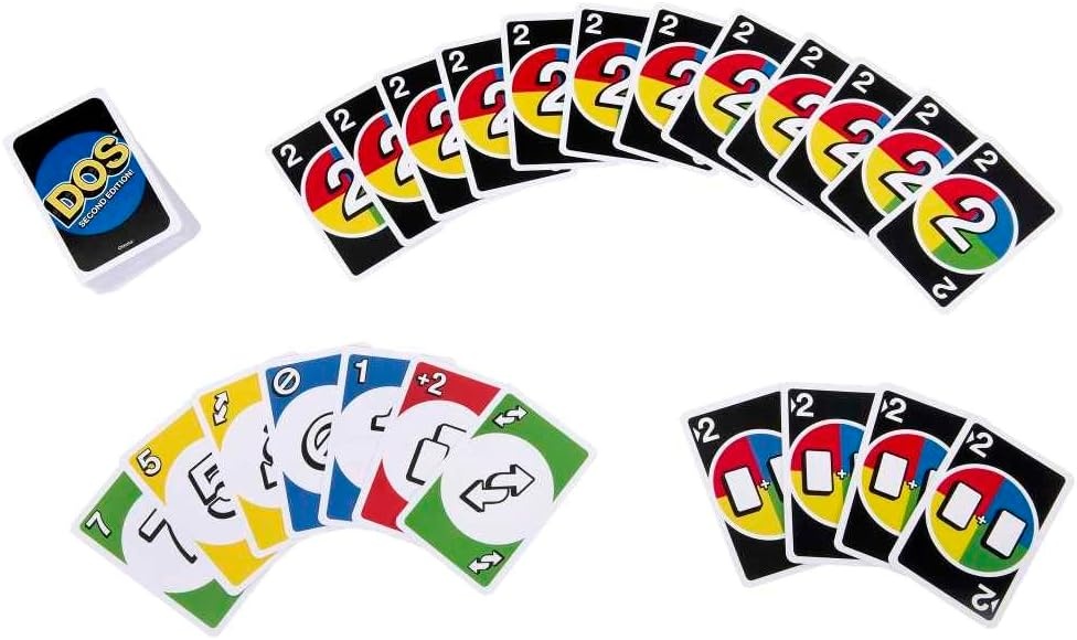 image:imageMattel Games DOS Second Edition Family Card Game in Storage Tin with Updated Rules for Kids and Adults Game Night Travel Camping and Party UNO Cards