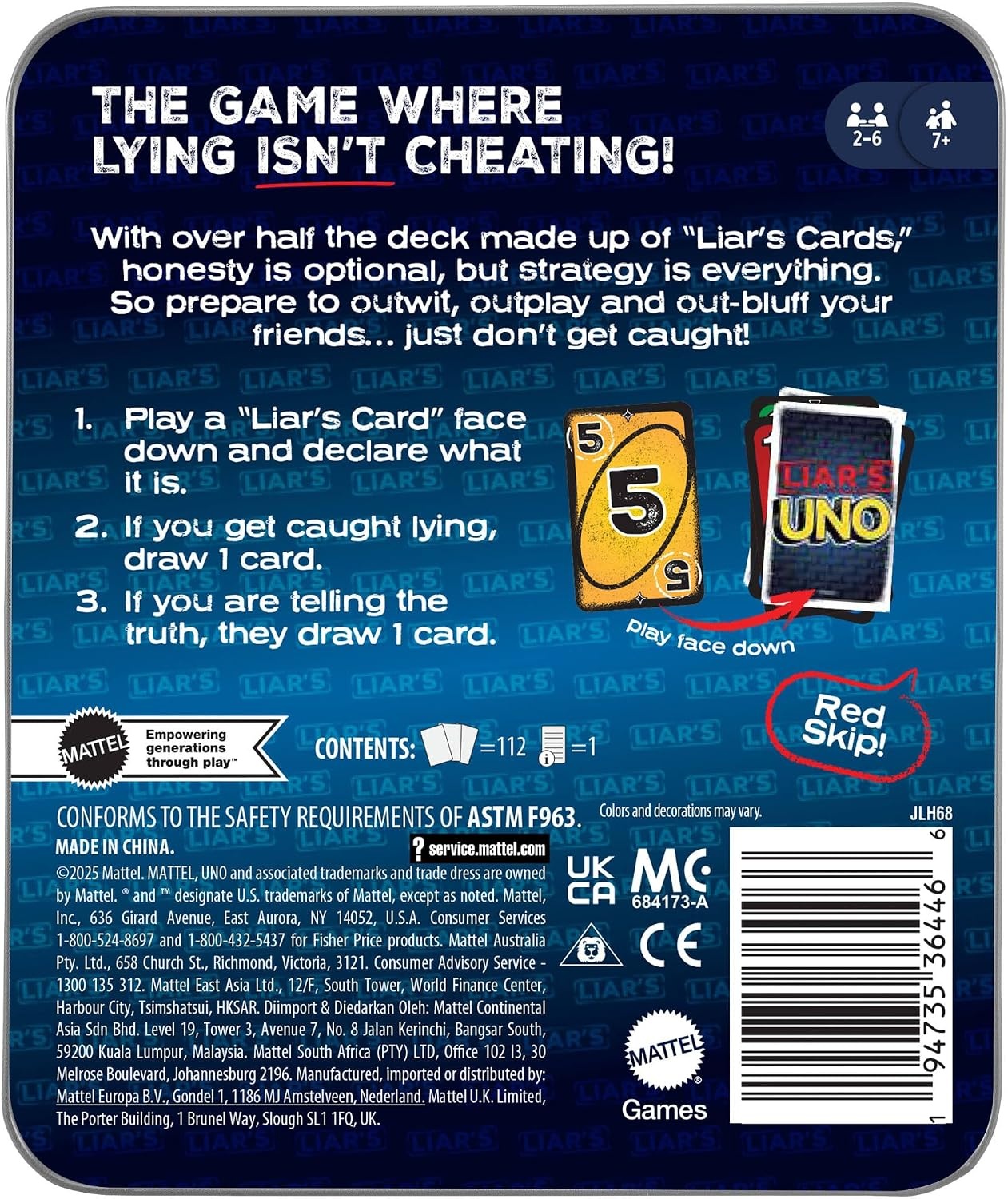 image:imageMattel Games Liars UNO Card Game in Storage TinAges 7 26 Players Bluffing amp Trickery Play Outwit Other Players for Kids Teens amp Family Game Night Amazon Exclusive