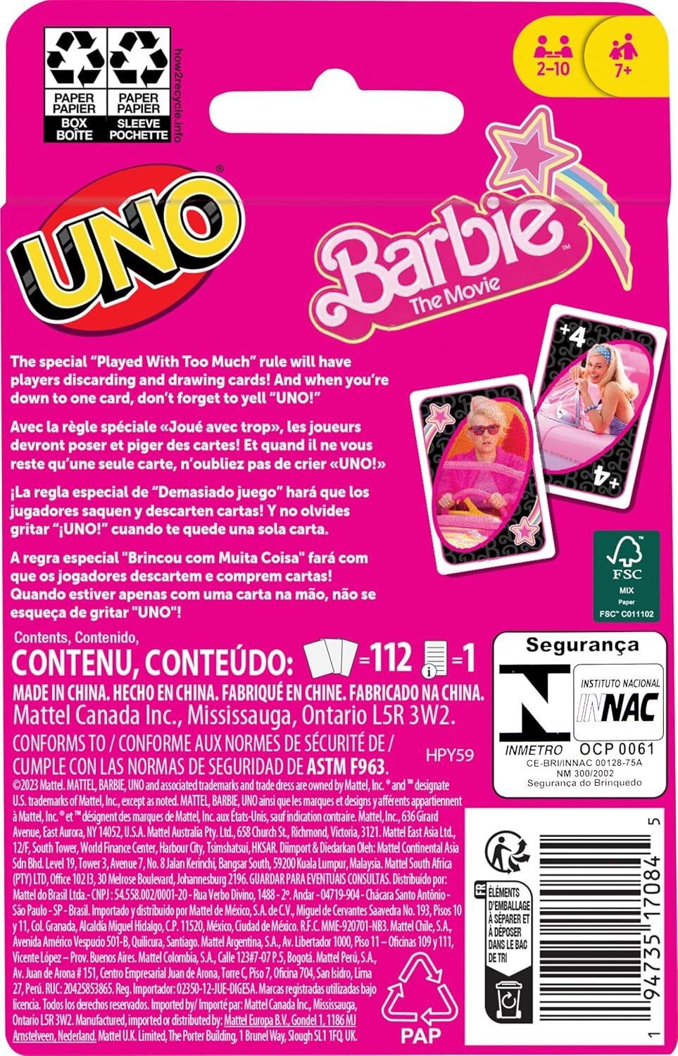 image:imageMattel Games UNO Barbie The Movie Card Game for Kids amp Adults Featuring Characters Graphics amp Special Rule 2 to 10 PlayersBarbie Movie