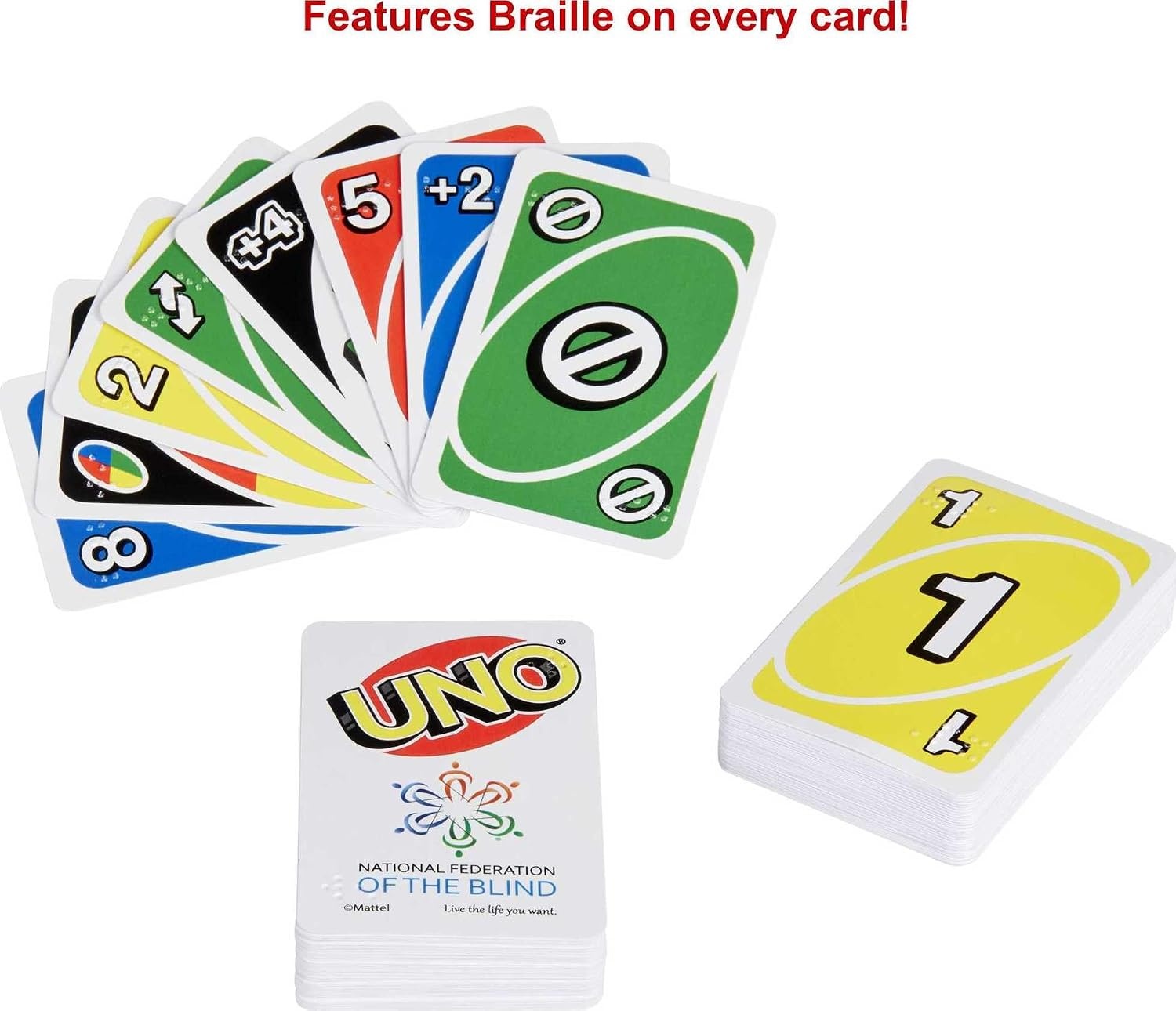 image:imageMattel Games UNO Braille Card Game with Cards Specially Designed for Blind amp LowVision Players for Kids Adults Family Nights amp Parties