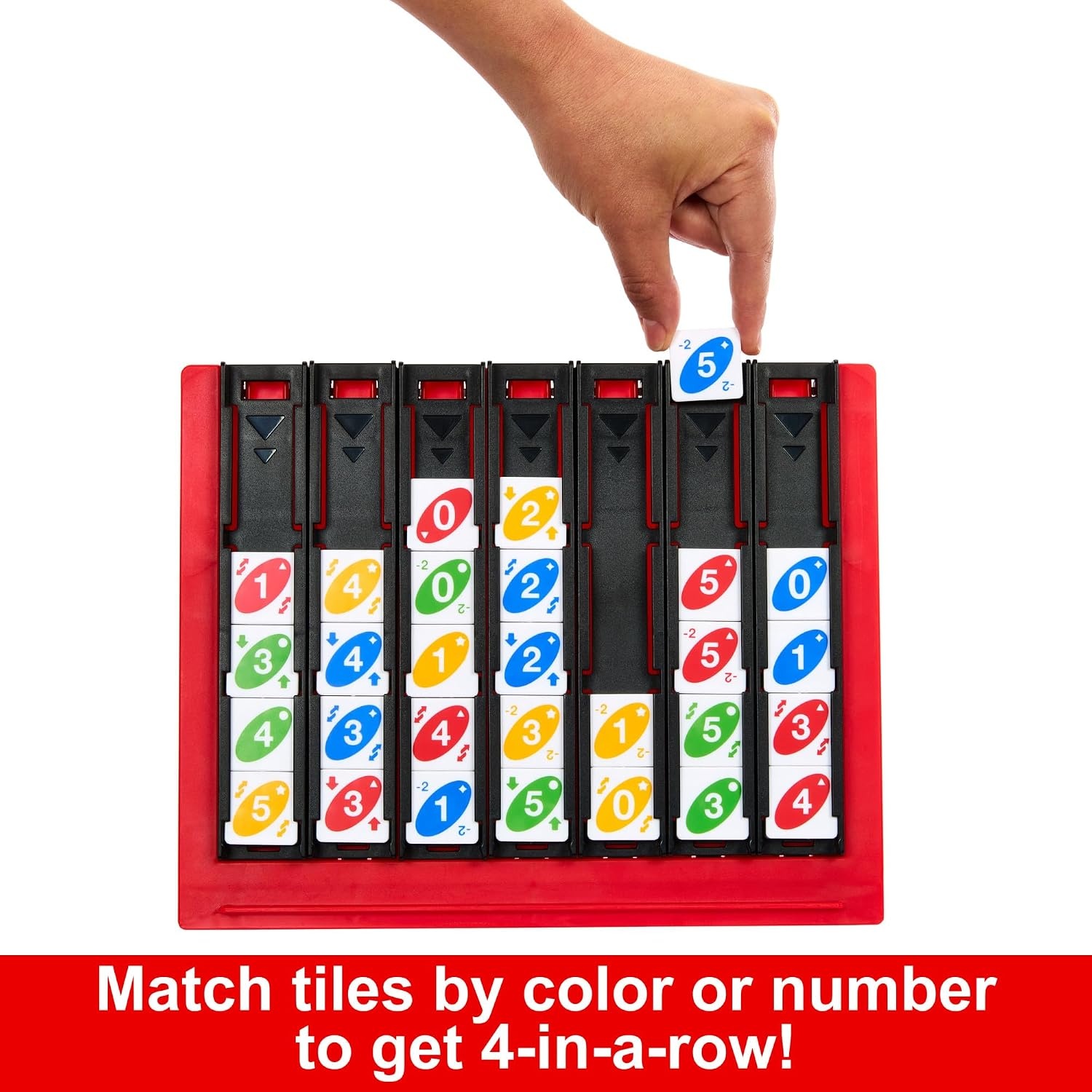 image:imageMattel Games UNO Quatro Game with Colored Tiles amp Plastic Grid for Adult Family amp Parties 2 to 4 Players Ages 7 Years Old amp Up