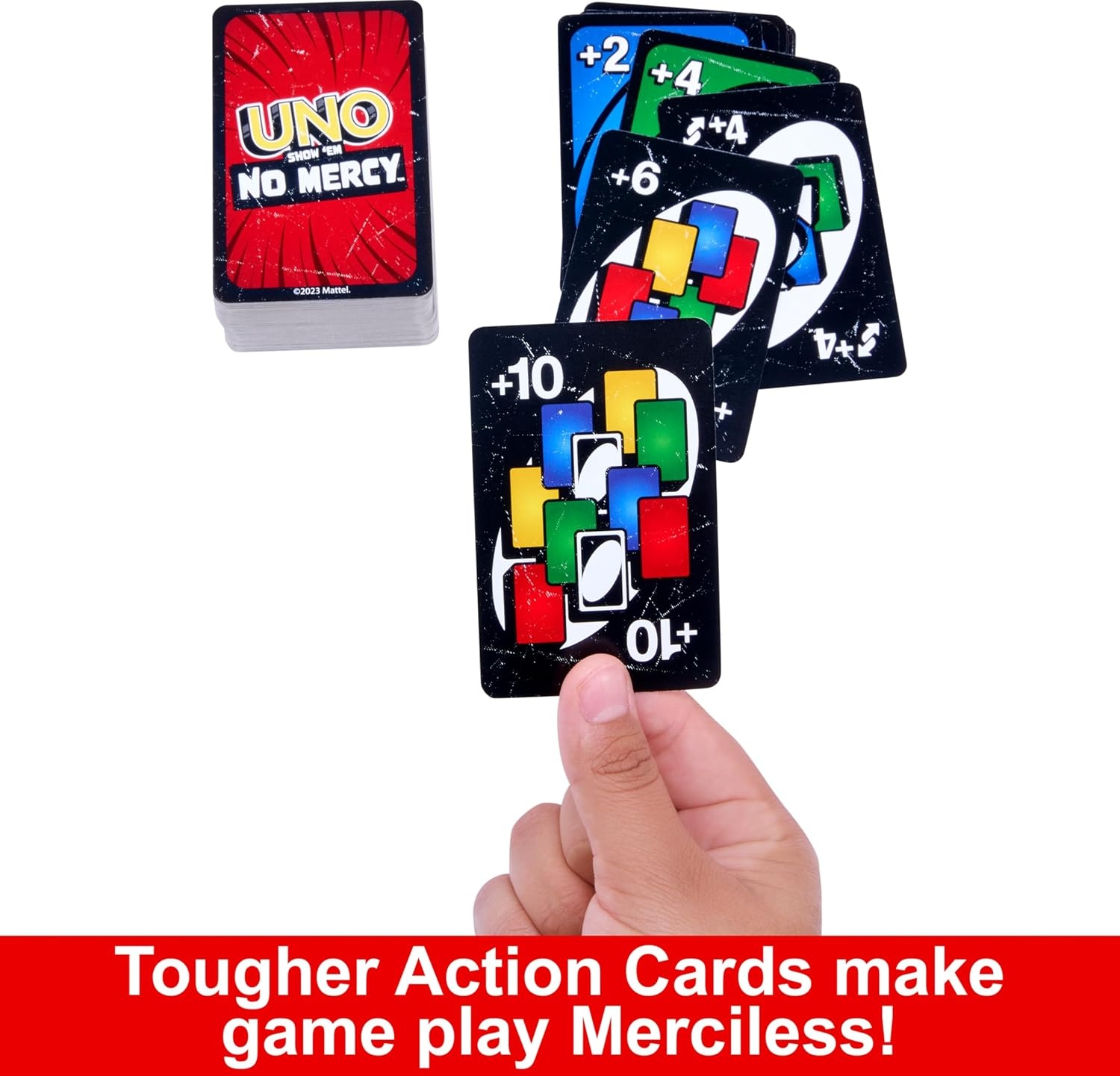 image:imageMattel Games UNO Show em No Mercy Card Game in Storage TinAges 7 Extra Cards Special Rules amp Tougher Penalties for Kids Teens amp Family Game Night 26 Players Amazon Exclusive