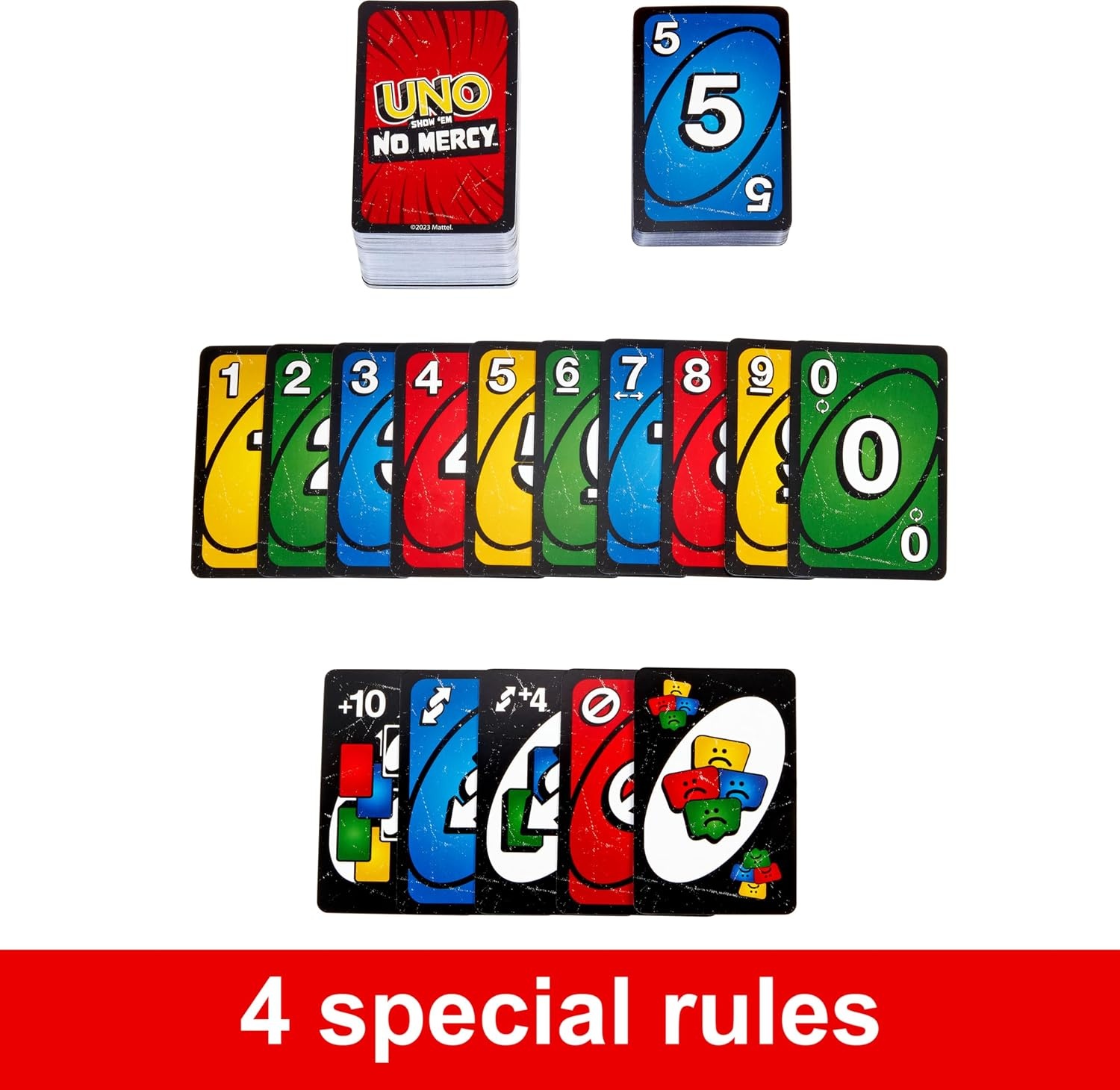 image:imageMattel Games UNO Show em No Mercy Card Game in Storage TinAges 7 Extra Cards Special Rules amp Tougher Penalties for Kids Teens amp Family Game Night 26 Players Amazon Exclusive