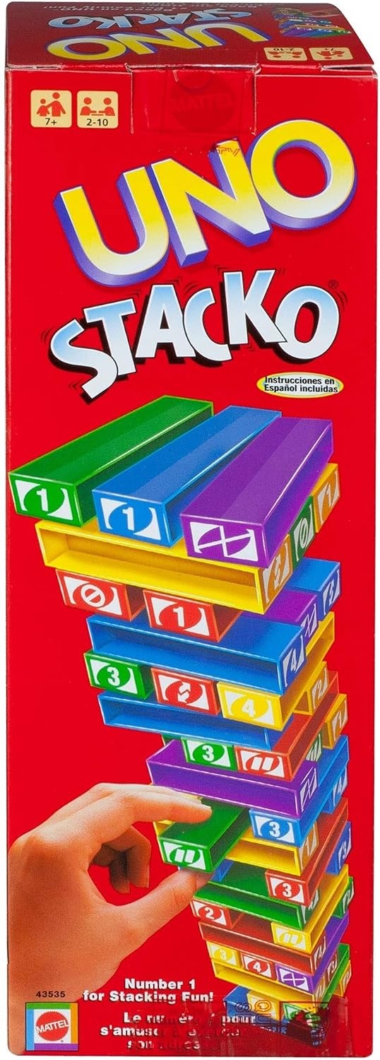image:imageMattel Games UNO StackoGame for Kids and Family with 45 Colored Stacking Blocks Loading Tray and Instructions Makes a Great Gift for 7 Year Olds and Up 43535