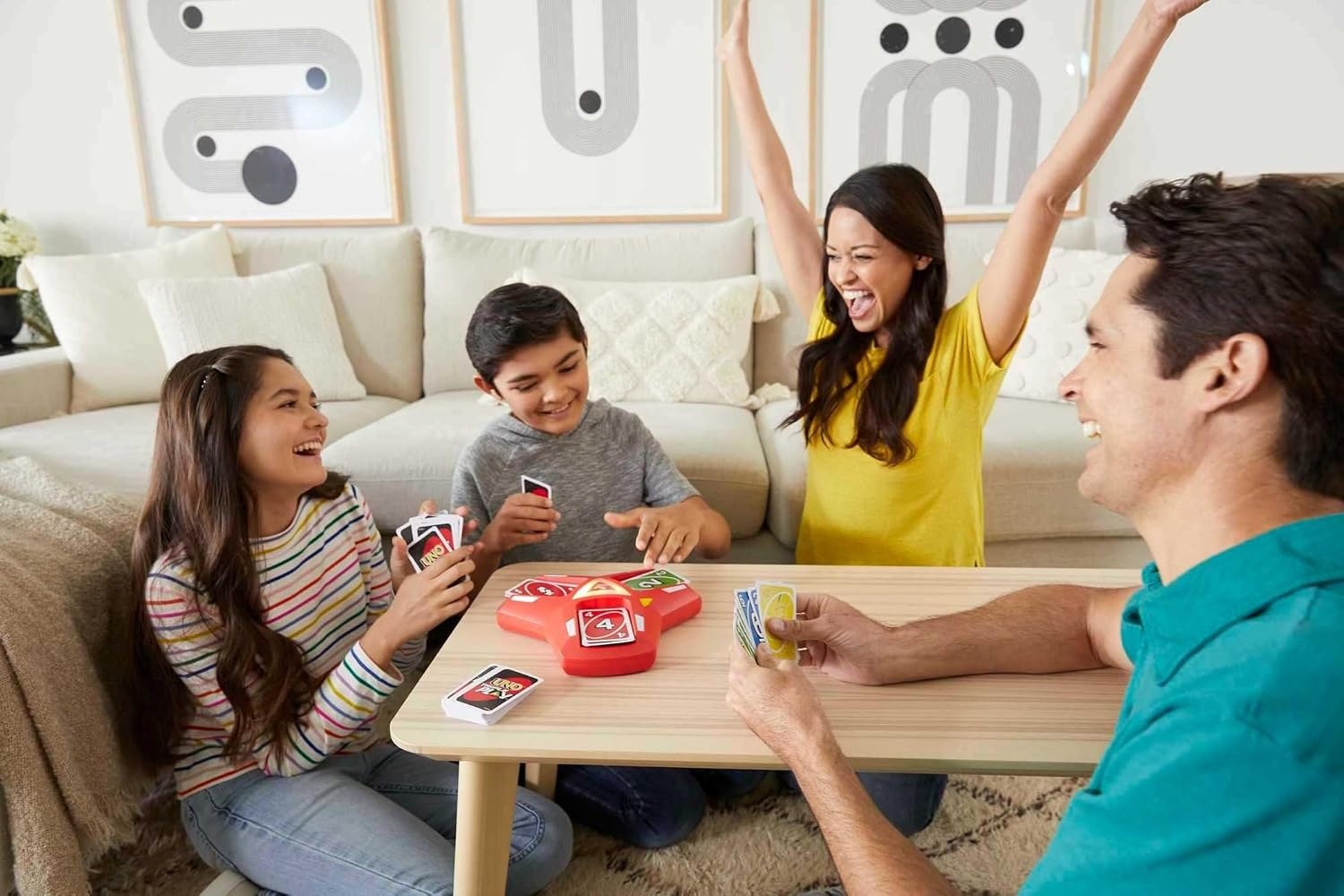 image:imageMattel Games UNO Triple Play Card Game Game for Kids Adults and Family Night Play Three Piles Draw When it Overloads Lights and Sounds