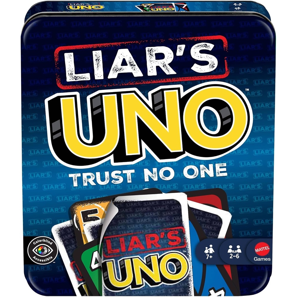 image:imageMattel Games Liars UNO Card Game in Storage TinAges 7 26 Players Bluffing amp Trickery Play Outwit Other Players for Kids Teens amp Family Game Night Amazon Exclusive