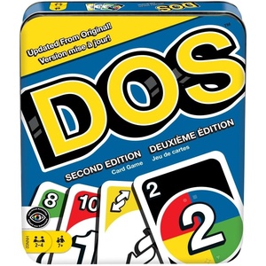 Mattel Games DOS Second Edition Family Card Game in Storage Tin with Updated Rules for Kids and Adults, Game Night, Travel, Camping and Party, UNO Cards