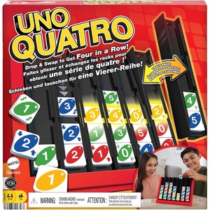 Mattel Games UNO Quatro Game with Colored Tiles & Plastic Grid for Adult, Family & Parties, 2 to 4 Players Ages 7 Years Old & Up