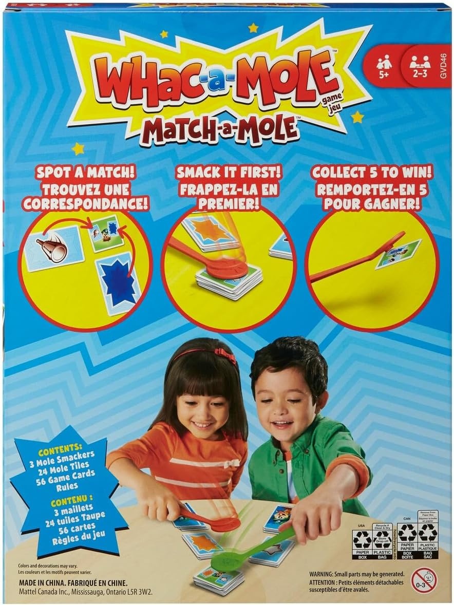 image:imageMattel Games WHACAMOLE MatchAMOLE Kids Card Matching Game with Mole Smackers for 2 to 3 Players 5 Year Old amp Up