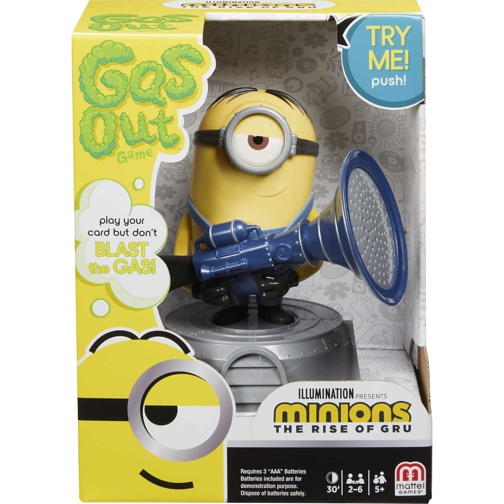 image:imageMattel Games Gas Out Minions The Rise of Gru Kids Game with Minion Holding Fart Blaster amp 56 Cards for 26 Players