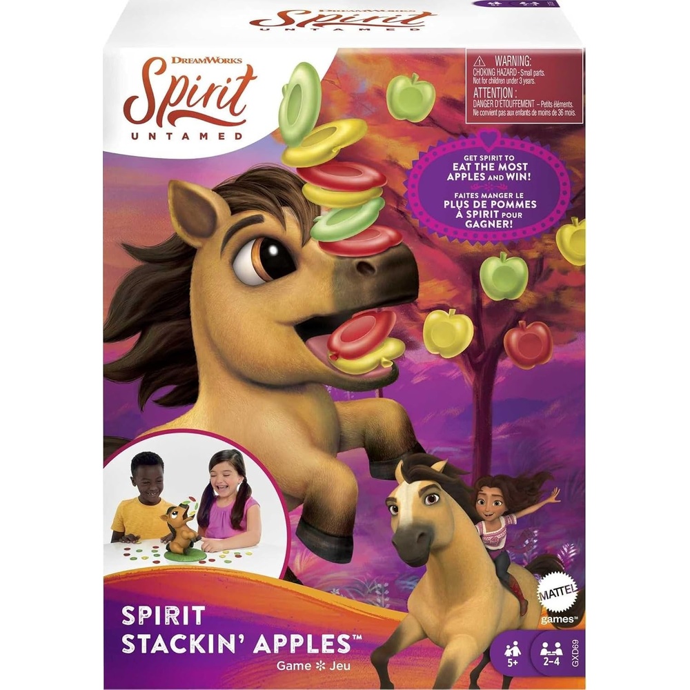 image:imageMattel Games Spirit STACKIN Apples Kids Game TreatStacking Challenge with Hungry Horse for 2 3 or 4 Players 5 Years Old amp Up
