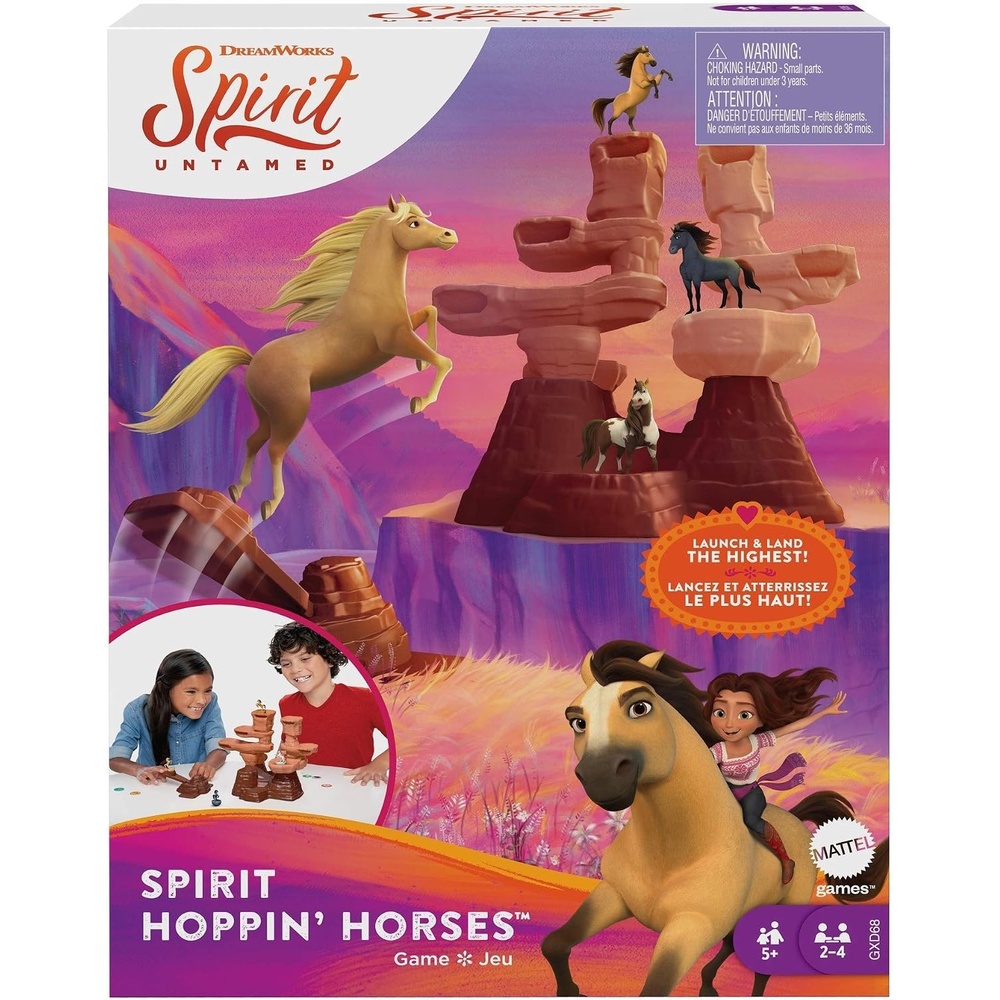 image:imageMattel Games Spirit Untamed Hoppin Horses Kids Game Horse Launcher Game with Mountain Tower Mini Horse Playing Pieces for 2 3 or 4 Players 5 Years Old amp Up