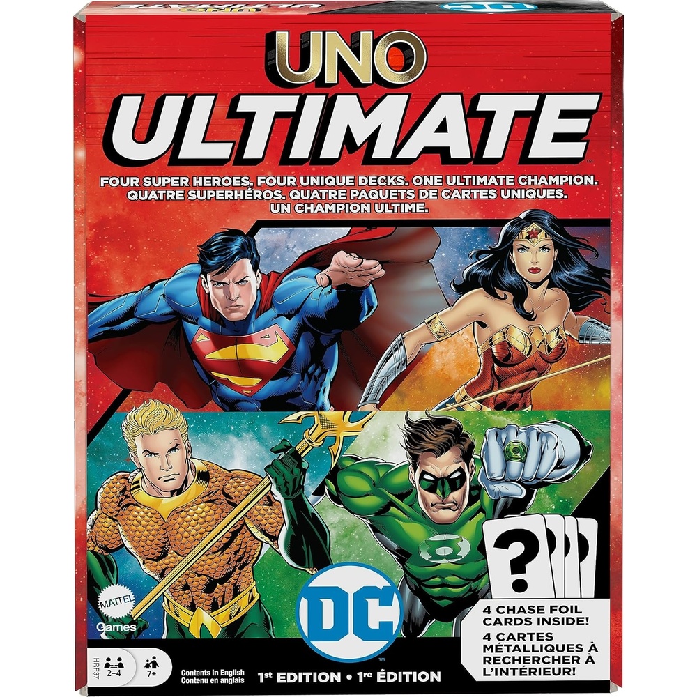 image:imageMattel Games UNO Ultimate DC Card Game for Kids Fans Adults amp Familiy Night with 4 Character Decks 4 Collectible Foil Cards amp Special Rules
