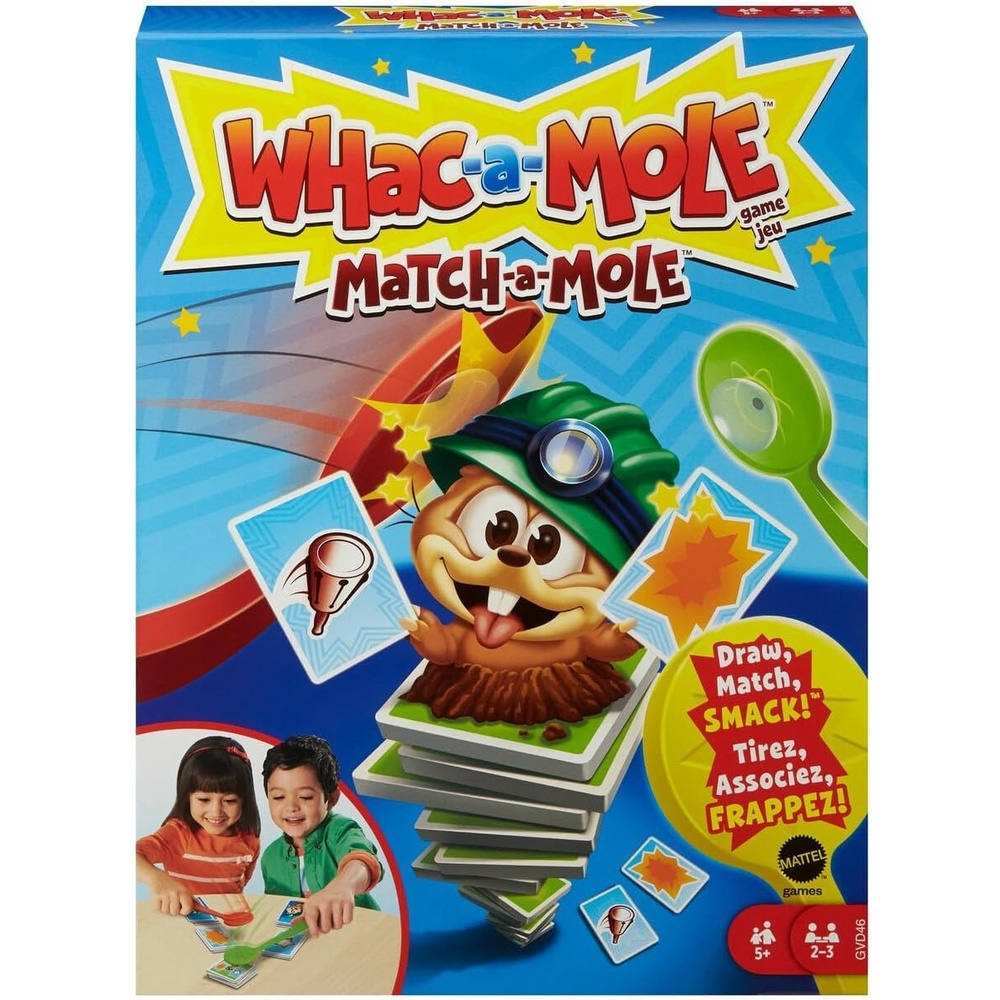 image:imageMattel Games WHACAMOLE MatchAMOLE Kids Card Matching Game with Mole Smackers for 2 to 3 Players 5 Year Old amp Up