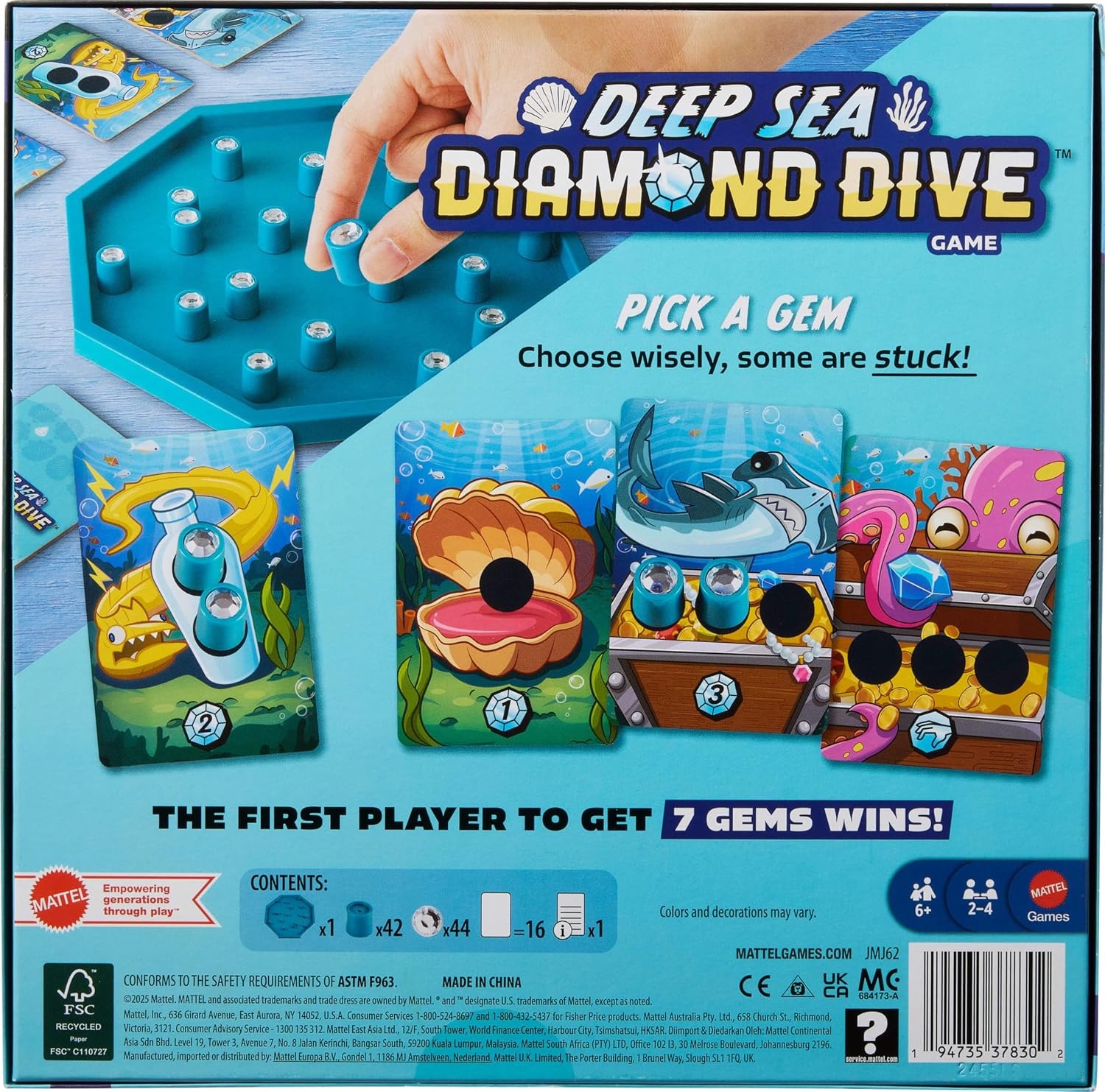 image:imageMattel Games Deep Sea Diamond Dive Board Game for 24 Players Pick Up Gems Not Trapped Treasure for Kids and Family Game Night with Easy Rules and Quick Gameplay for Ages 6