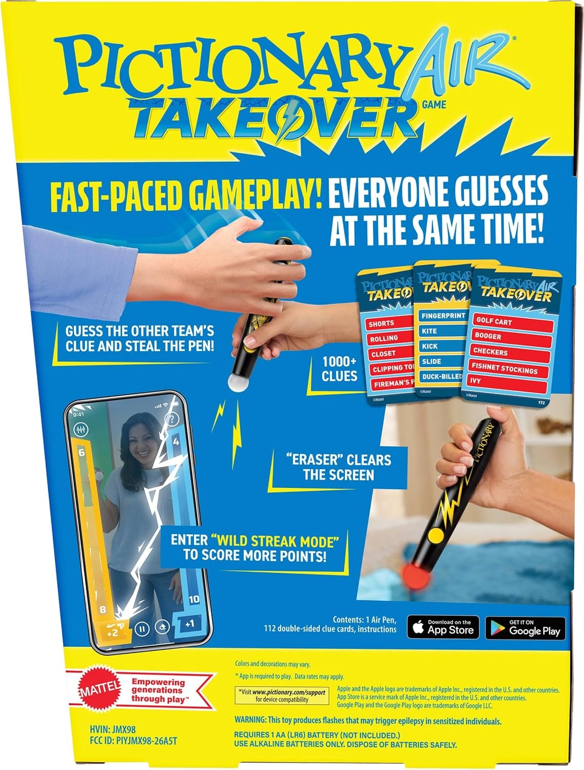 image:imageMattel Games Pictionary Air Takeover Game for Ages 8 2 Teams Use Electronic Air Drawing Pen amp See it On Screen for Kids Teens Large Groups amp Family Game Night Paper Clue Cards