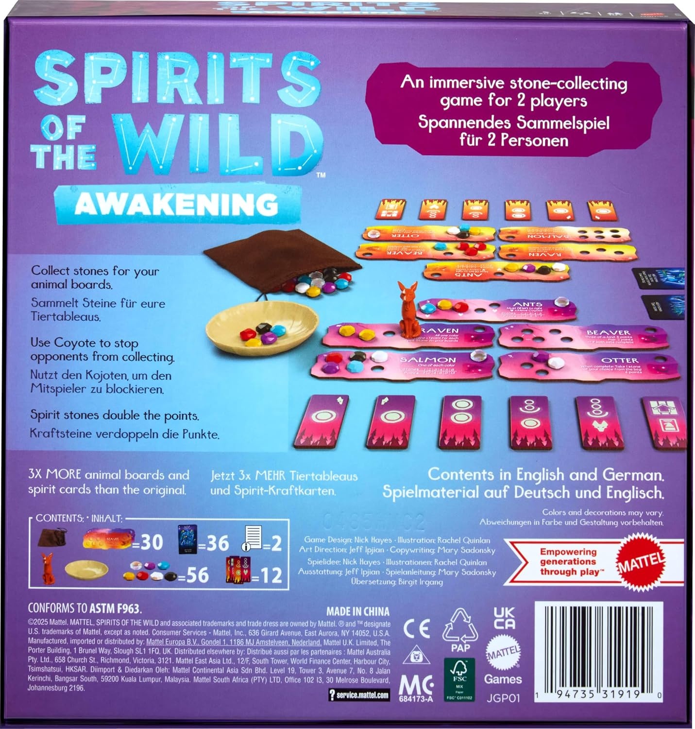 image:imageMattel Games Spirits of the Wild Awakening Relaxing Light Strategy Board Game for 2 Players with Stones Bowl and Coyote Figure
