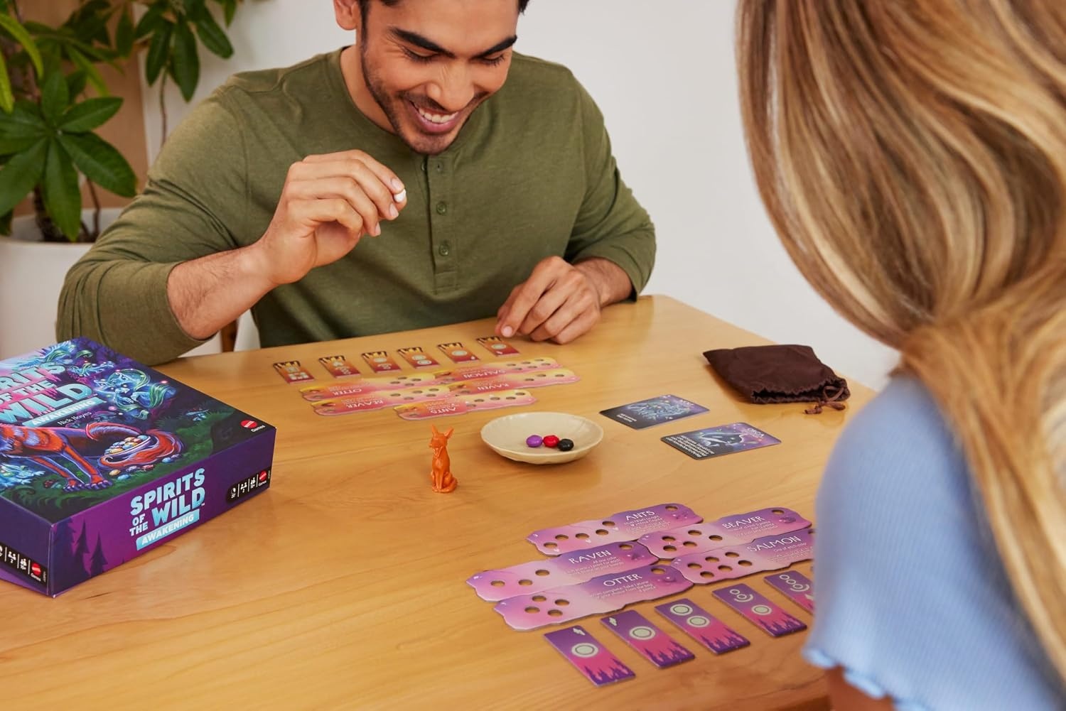 image:imageMattel Games Spirits of the Wild Awakening Relaxing Light Strategy Board Game for 2 Players with Stones Bowl and Coyote Figure