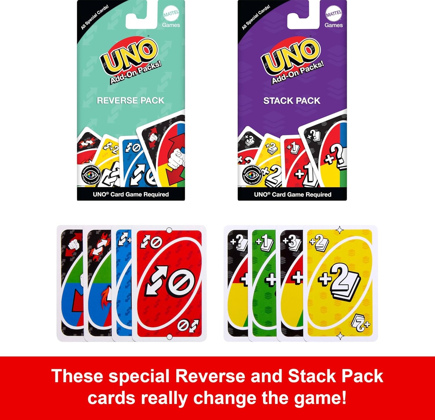 image:imageMattel Games UNO Card Game with 2 Add On Packs with Storage Tin Includes UNO Deck and 2 AddOn Packs for Kids Teens amp Family Game Night for Ages 7 210 Players Amazon ExclusiveUNO wAddOn Reverse Stack Packs