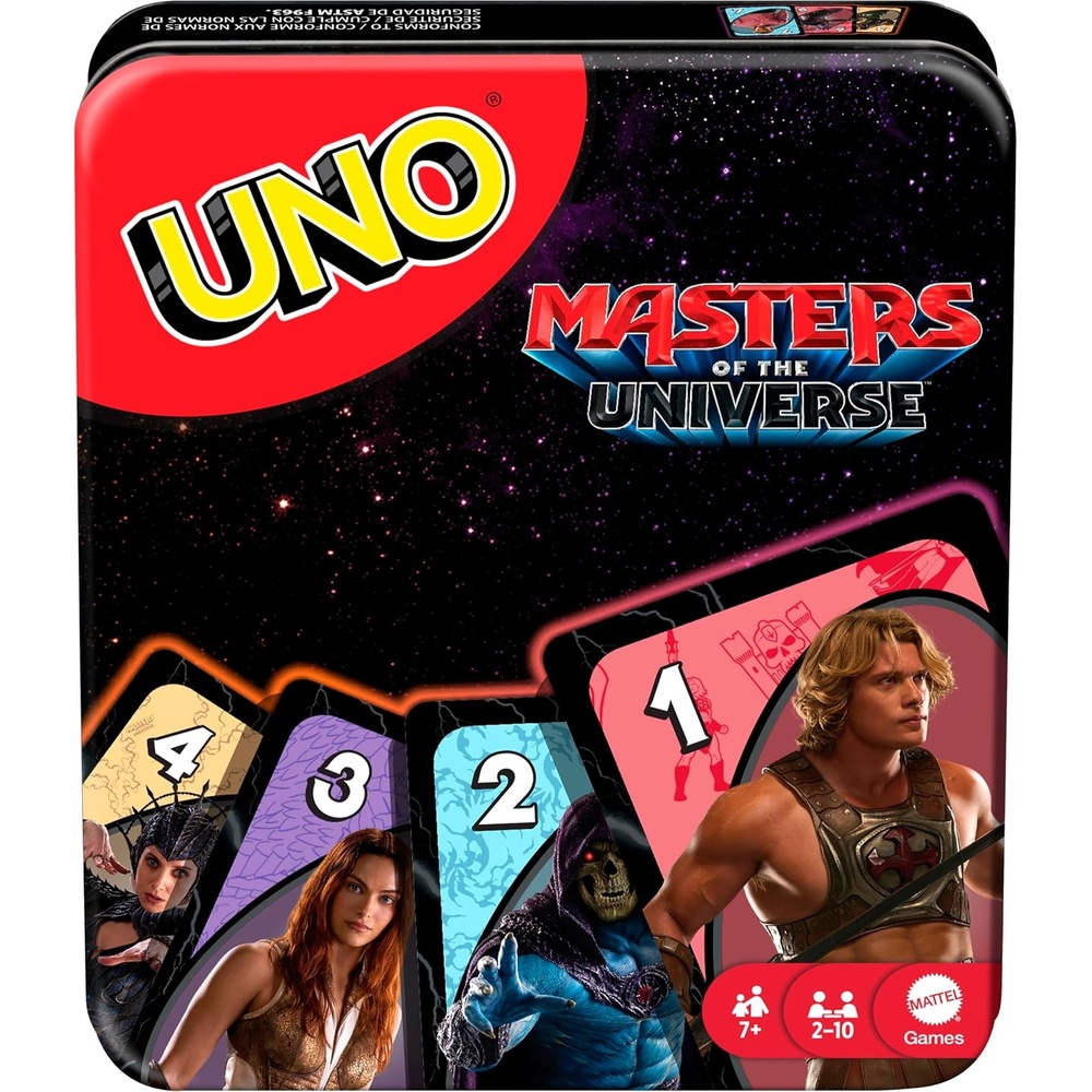 image:imageMattel Games UNO Masters of the Universe Card Game with Storage Tin Themed MovieInspired Card Game in for Kids eens amp Family Game Night Ages 7 210 Players Amazon Exclusive