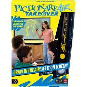 Mattel Games Pictionary Air Takeover Game for Ages 8+, 2 Teams | Use Electronic Air Drawing Pen & See it On Screen for Kids, Teens, Large Groups & Family Game Night, Paper Clue Cards