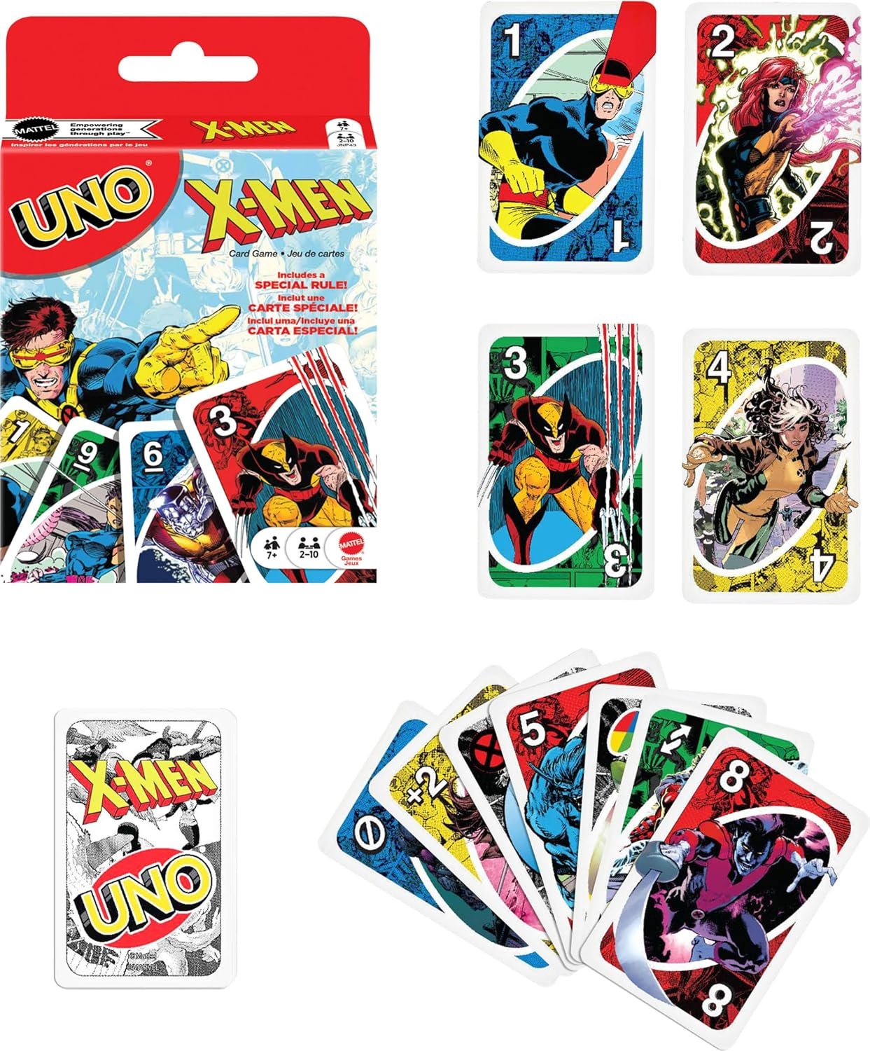 image:imageMattel Games UNO XMen Card Game with Marvel Comics Inspired Deck for Kids Teens GrownUps Family Nights amp Parties for 210 Players