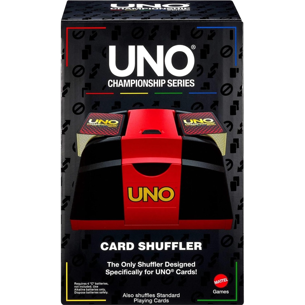 image:imageMattel Games UNO Championship Series Card Shuffler for UNO Cards and Compatible with Standard Decks PushButton Shuffles up to 224 Cards