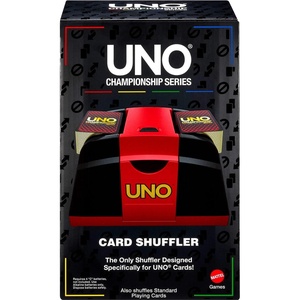 Mattel Games UNO Championship Series Card Shuffler for UNO Cards and Compatible with Standard Decks, Push-Button, Shuffles up to 224 Cards